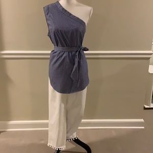 Banana Republic blue stripe one shoulder top